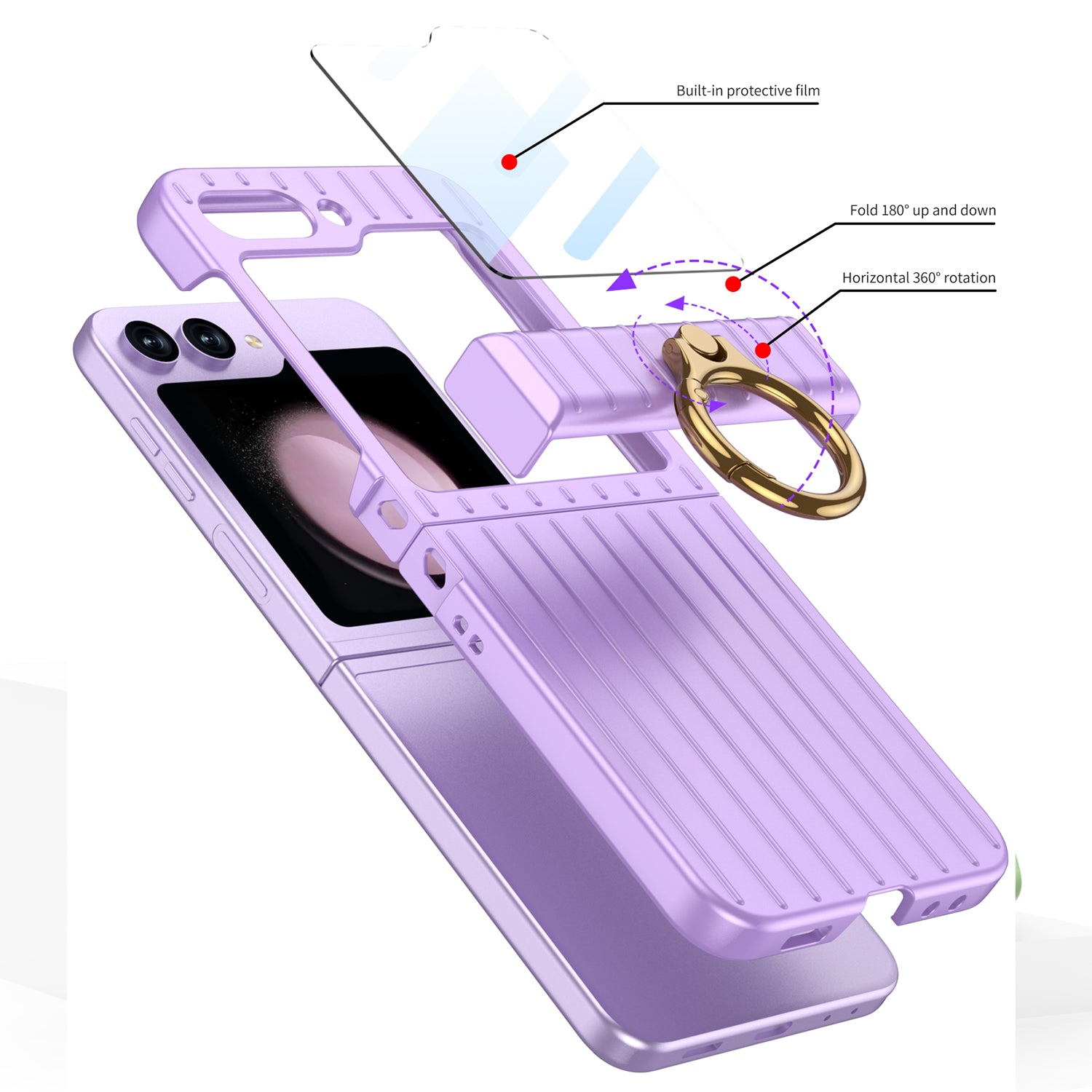 GKK Hinge Protection Phone Case for Samsung Galaxy Z Flip5 5G Suitcase Style Anti-Drop Hard PC Phone Cover with Small Screen Film GKK Hinge Protection Phone Case for Samsung Galaxy Z Flip5 5G Suitcase Style Anti-Drop Hard PC Phone Cover with Small Screen Film